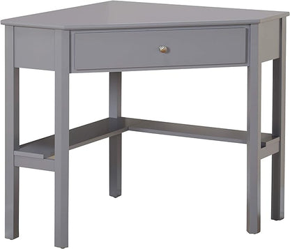 Target Marketing Systems Ellen Corner Desk Drawer and One Storage Shelf for Living Room, Bedroom, or Home Office, Small Computer Table, 42" W x 30" H, Gray