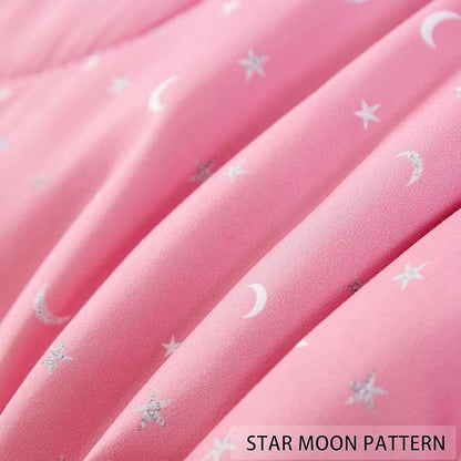 Pink Glitter Comforter Set for Teen Girls Women,Twin Size 4 Piece Bed in A Bag,Metallic Star Moon Printed Rainbow Comforter and Sheets,Ultra Soft Microfiber All Season Bedding Set(Twin,Green)