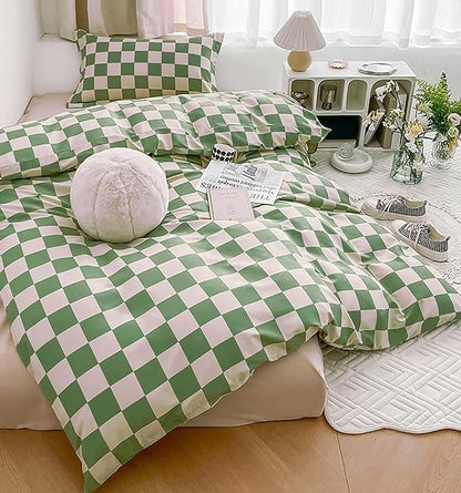 Green White Grid Comforter Set King Sage Green Plaid Bedding Set Women Light Green White Checkered Bed Comforter Set Breathable Blanket Set Men Durable Bedding Comforter Set