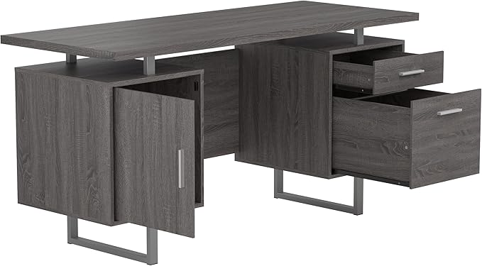 Coaster Furniture Lawtey Modern Rustic 2 Drawer Home Office Writing Desk Storage File Cabinet Silver Metal Frame Weathered Gray 800521