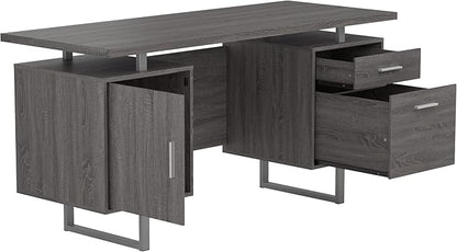 Coaster Furniture Lawtey Modern Rustic 2 Drawer Home Office Writing Desk Storage File Cabinet Silver Metal Frame Weathered Gray 800521