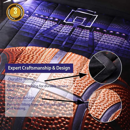 Btargot Basketball Comforter Sets Full for Boys Teens,3D Sports Basketball Bedding,Soft Microfiber Reversible Quilt with 2 Matching Pillow Shams