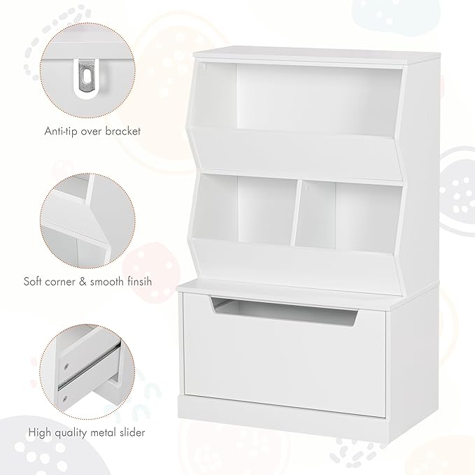 UTEX Kids Toy Storage Organizer, Bookshelf for Kids and Bookcase with Drawer, Children Open Storage Cubby for Kids Room Playroom Nursery White