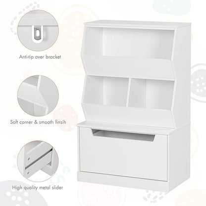 UTEX Kids Toy Storage Organizer, Bookshelf for Kids and Bookcase with Drawer, Children Open Storage Cubby for Kids Room Playroom Nursery White