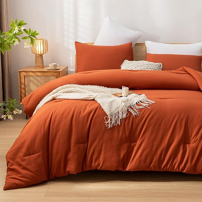 Terracotta Queen Comforter Solid Color 3PCS Boho Bed Comforter Set Queen Size Soft Lightweight Down Alternative Microfiber Comforter for All Season (1 Comforter, 2 Pillowcases)