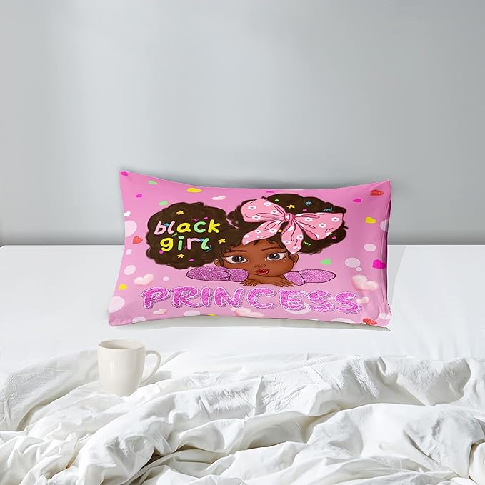 Black African American Girls Twin - Black Girls Comforter Set for Girls Bedroom Pink Princess Room Decor Kids Twin Bedding Sets for Girls, Twin (1 Comforter 1 Pillowcase)