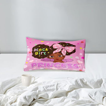 Black African American Girls Twin - Black Girls Comforter Set for Girls Bedroom Pink Princess Room Decor Kids Twin Bedding Sets for Girls, Twin (1 Comforter 1 Pillowcase)