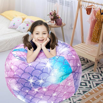 Stuffed Animal Storage Bean Bag Chair Cover, Hold Kids Plush Toys Blankets Towels Beanbag (Cover Only), Floor Circle Stuff Sit Seat Sofa with YKK Zipper, Extra Large 38", Classic Mermaid
