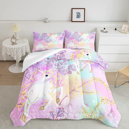 CVHOUSE Rainbow Unicorn Bedding Full Size,Rainbow Unicorn Bedding Set for Girls Kids Teens,Rainbow Unicorn Comforter Set Unicorn Duvet Set Unicorn Quilt Set Girls Room Decor 3 Pieces