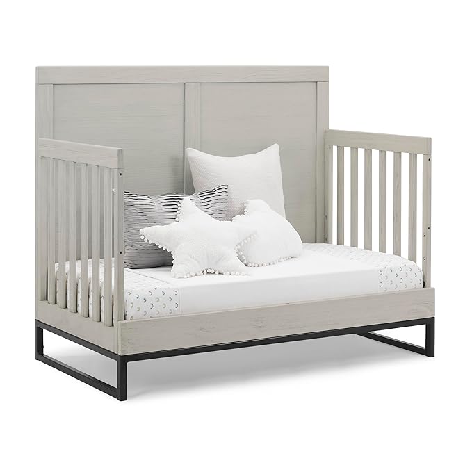Simmons Kids Foundry 6-in-1 Convertible Baby Crib, Rustic Mist with Matte Black
