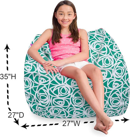 Posh Creations Structured Comfy Bean Bag Chair for Gaming, Reading, and Watching TV, Coronado Chair, Canvas - Roses Mint