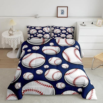 Baseball Bedding Set Sports Theme Comforter Set for Kids Boys Girls Teens 3D Blue Ball Pattern Comforter Breathable Baseball Games Duvet Set Room Decor Quilt Set Twin Size