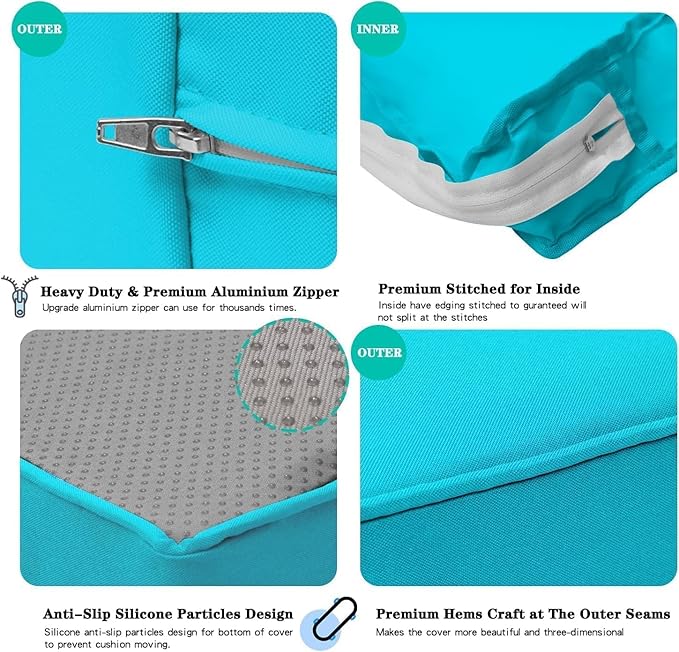 ClawsCover 7Pack Outdoor Seat and Back Cushions Replacement Covers Fit for 3/5 Pieces 4-Seater Wicker Rattan Patio Furniture Conversation Set Sectional Couch,Turquoise-Small (Include Cover Only)