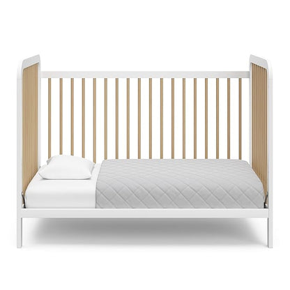Storkcraft Pasadena 3-in-1 Convertible Crib (White with Driftwood) – GREENGUARD Gold Certified, Converts to Daybed and Toddler Bed, Fits Standard Full-Size Crib Mattress, Adjustable Mattress Height