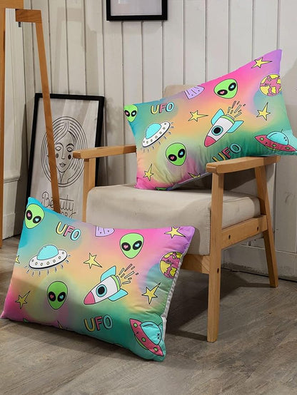 Datura home Space Alien Children Bedding Comforter Set for Girls Kids,Colorful Cartoon Outer Space Planet UFO Lovely Alien Theme Bedding Set with 1 Comforter and 2 Pillowcases(Alien3 Twin)
