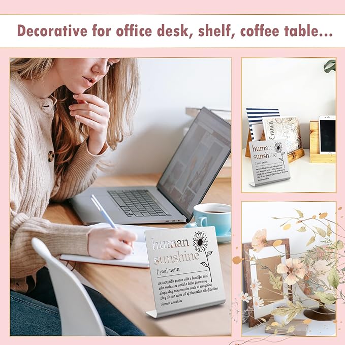 Human Sunshine Definition Desk Signs Funny Appreciation Gifts for Women Thank You Gift for Friends Teacher Coworker Doctor Nurse Gift for Mom Aunt Sister Sunshine Party Decorations (silver) XLK12