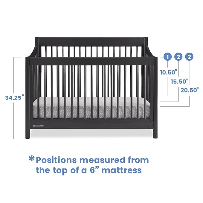 Delta Children Brooks 6-in-1 Convertible Crib, Midnight Grey + Simmons Kids Quiet Nights Breathable Crib Mattress with Removable/Machine Washable Cover (Bundle)