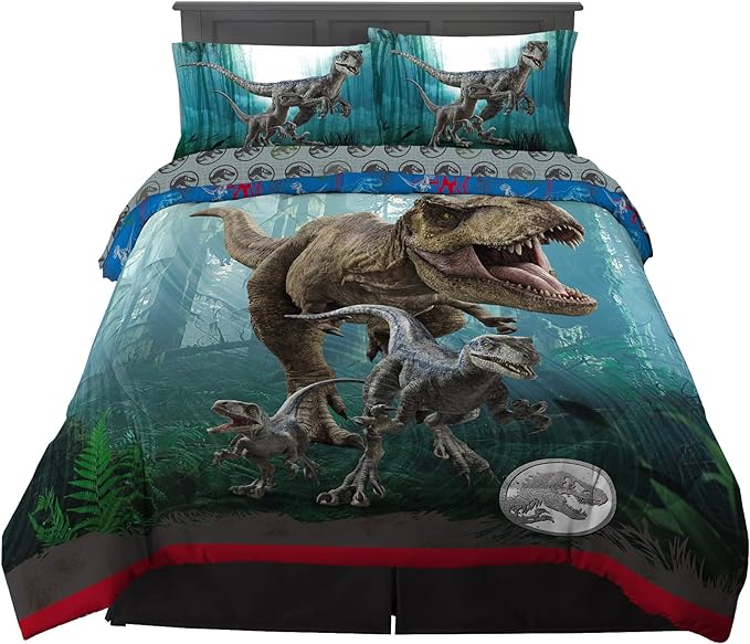 Franco Kids Bedding Super Soft Comforter and Sheet Set, 5 Piece Full Size, Jurassic World Dominion