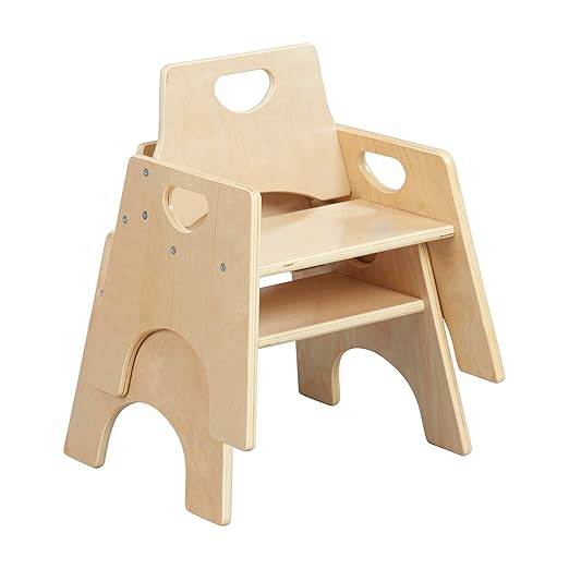 ECR4Kids Stackable Wooden Toddler Chair, 6in, Kids Furniture, Natural, 2-Pack