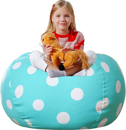 Aubliss Stuffed Animal Bean Bag Storage Chair, Beanbag Covers Only for Organizing Plush Toys, Turns into Bean Bag Seat for Kids When Filled, Medium 32"-Canvas Dot Light aqua