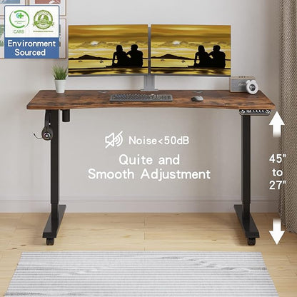 Mobile Rolling Electric Standing Desk Height Adjustable, 55 x 30 Inches Sit to Stand Desk with Splice Board, Black Frame/Rustic Brown Top