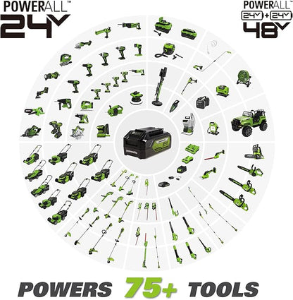 Greenworks 24V (90 MPH / 320 CFM / 125+ Compatible Tools) Cordless Axial Leaf Blower, 2.0Ah Battery and Charger Included