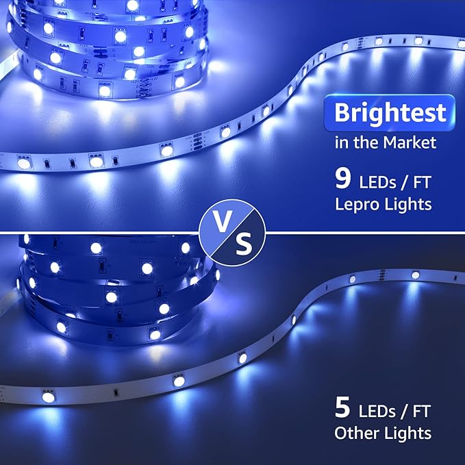 Lepro 65.6ft LED Strip Lights, Ultra-Long RGB 5050 LED Strips with Remote Controller and Fixing Clips, Color Changing Tape Light with 12V ETL Listed Adapter for Bedroom, Room, Kitchen, Bar(32.8FTX 2)