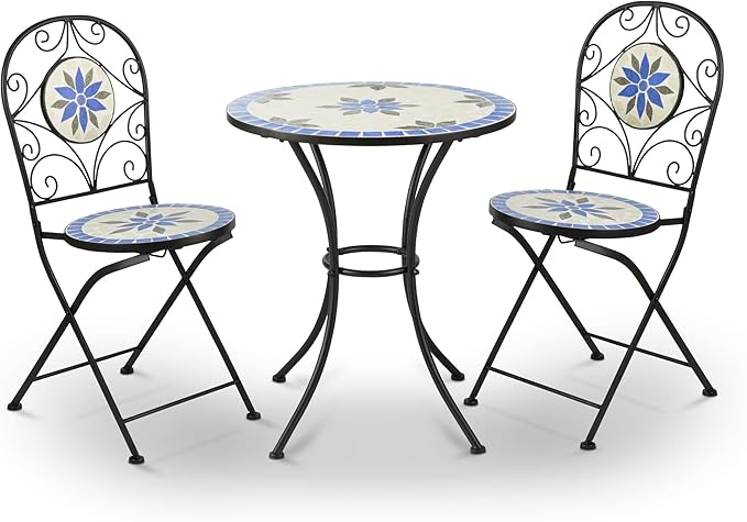 Alpine Corporation Blue and Beige Mosaic Bistro Set, 3-Piece
