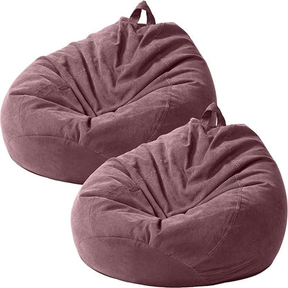 2 Pcs Bean Bag Cover Stuffed Animal Storage Bean Bag Chair Cover Soft Corduroy Stuffed Animal Bean Bag Storage for Kids Adults Indoor Bedroom Organizing Plush Toys (Pink Purple,200l)