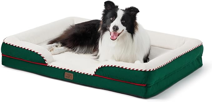 Bedsure Orthopedic Dog Bed for Large Dogs - Big Washable Dog Sofa Beds Large, Supportive Foam Pet Couch Bed with Removable Washable Cover, Waterproof Lining and Nonskid Bottom, Green