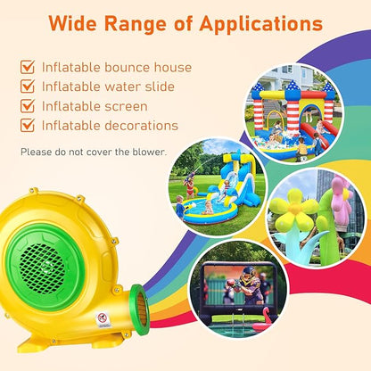 370W 0.5HP Air Blower: Bounce House Blower - Commercial Electric Blower for Inflatables - Work for Bouncy Castle Jump Slides Water slides Inflatable Arch