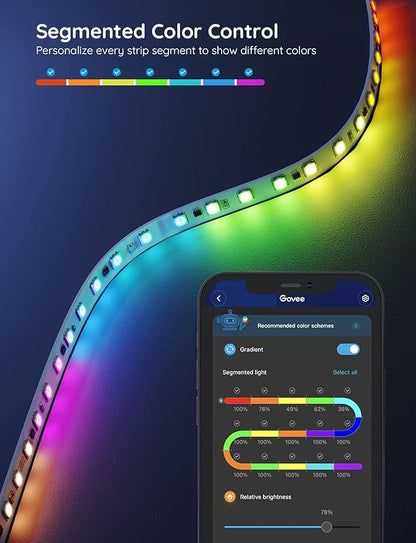 Govee LED Strip Lights RGBIC, 16.4ft Bluetooth Color Changing LED Lights with Segmented App Control, Smart LED Strip Color Picking, Music Sync LED Lights for Bedroom, Living Room, Party
