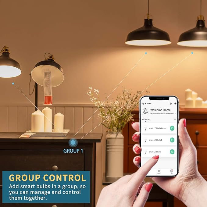 Peteme Smart WiFi Alexa Light Bulb, Led RGB Color Changing Bulbs, Compatible with Alexa, Siri, Echo, Google Home (No Hub Required), E26 A19 60W Multicolor (4 Pack)…