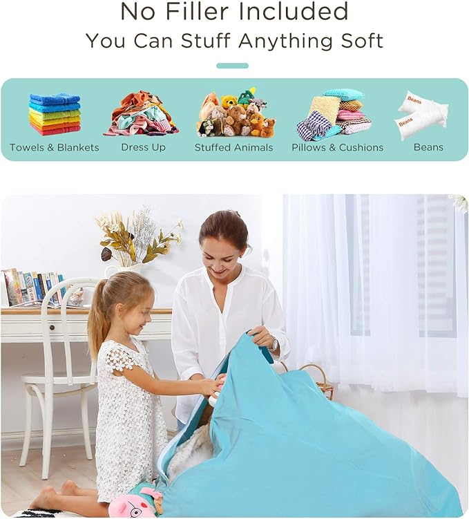 Aubliss Stuffed Animal Storage Bean Bag Chairs Cover, 50"x 35" Extra Large Velvet Bean Bags Chair for Kids & Adults, Ultra Soft Zipper Beanbag Toy Storage for Boys Girls - Blue