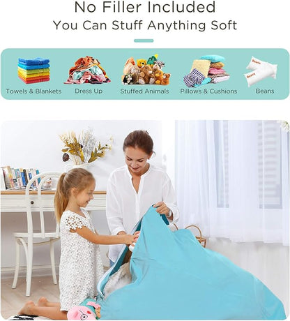Aubliss Stuffed Animal Storage Bean Bag Chairs Cover, 50"x 35" Extra Large Velvet Bean Bags Chair for Kids & Adults, Ultra Soft Zipper Beanbag Toy Storage for Boys Girls - Blue