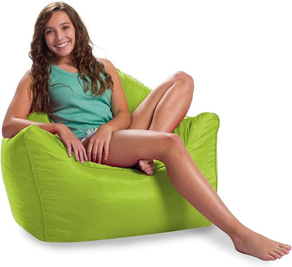 Posh Creations Structured Comfy Bean Bag Chair for Gaming, Reading, and Watching TV, Malibu Lounge, Soft Nylon-Lime