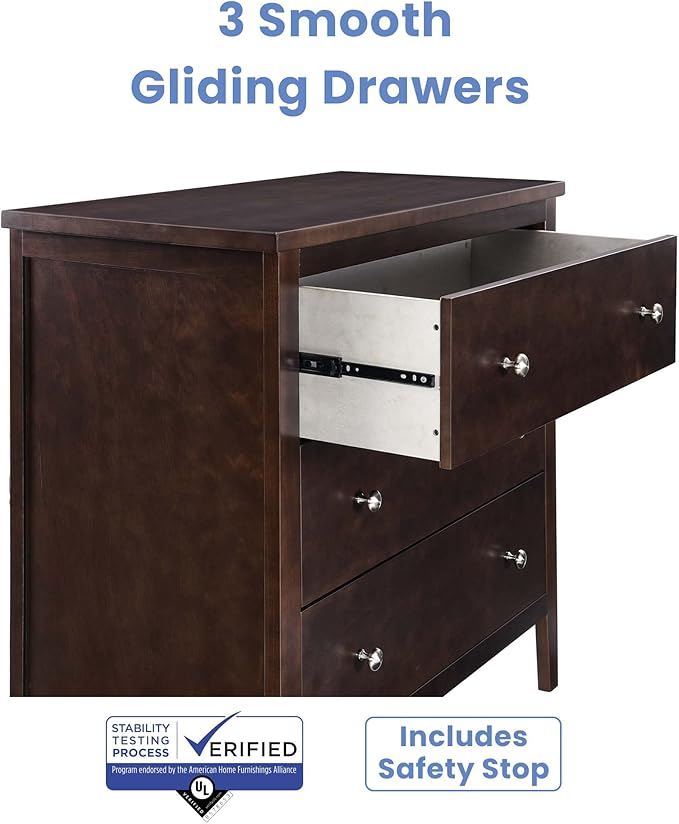Delta Children Campbell 3 Drawer Dresser, Walnut Espresso