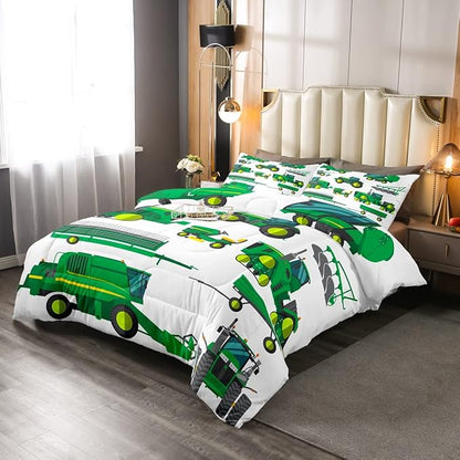 Tractor Bedding Set Twin Size Equipment Trucks Comforter Excavator Comforter Set for Child Kids Boys Teens Construction Site Car Quilt Set for Car Theme Room Bedroom Dorm Decor with 1 pillow case