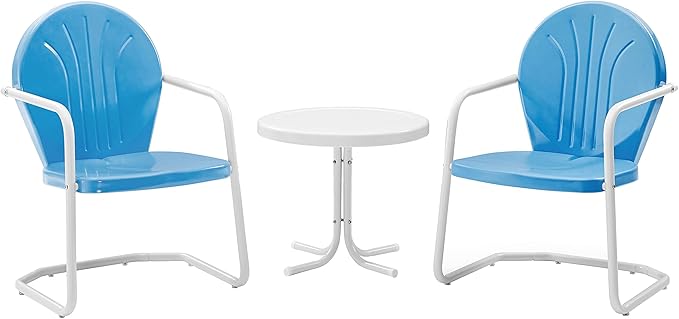 Crosley Furniture KO10004BL Griffith 3-Piece Retro Metal Outdoor Seating Set with Table and 2 Chairs, Sky Blue