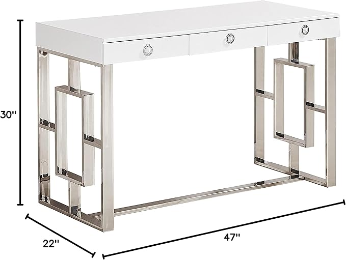 Best Master Furniture Brooke Mid-Century Modern Glossy Home Office Desk, Silver