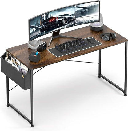 MoNiBloom Home Office Gaming Desk, 55 Inches Computer Study Table with A Storage Bag, Rustic Brown