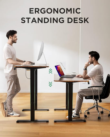 Memory Electric Height Adjustable Desk Sit Stand Up Computer Workstation for Home Office, 48inch, Rustic Brown