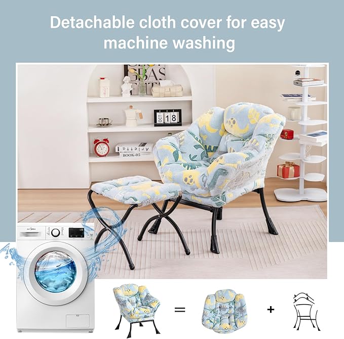 Welnow Toddler Kids Lazy Chair with Ottoman, Glow in The Dark Accent Comfy Lounge Children Armchair Couch with Removable Cover, Detachable Reading Chair with Footrest for Boy or Girl