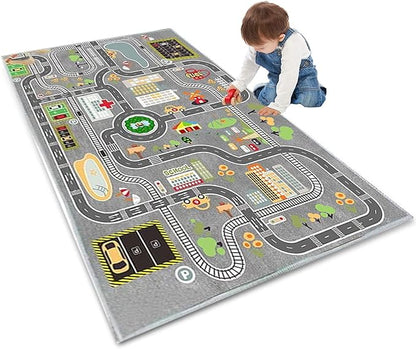 Kids Rug Play Mat Great for Playing with Cars and Toys,Educational Kid Road and Traffic City Life Carpet,Children Baby Fun Throw Rug for Bedroom Play Room,71X106Inch/180X280CM