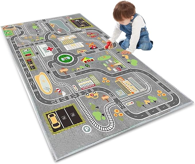 Kids Rug Play Mat Great for Playing with Cars and Toys,Educational Kid Road and Traffic City Life Carpet,Children Baby Fun Throw Rug for Bedroom Play Room,31X63Inch/80X160CM