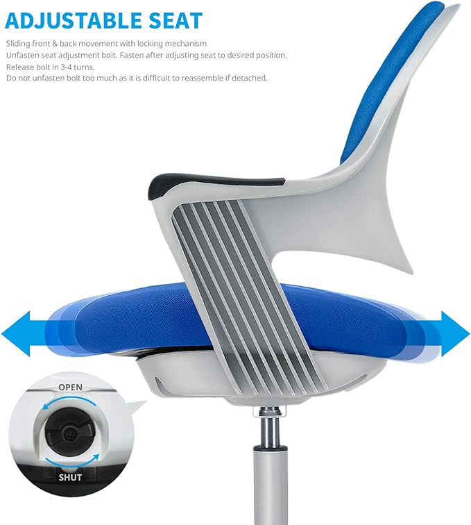 Kids Desk Chair: Ergonomic Kids Computer Chair | Adjustable Kids Office Chair with Wheels & Arms | Study Chair for Girls and Boys - Kids Chair Desk with Wheel Covers (Ocean Blue)