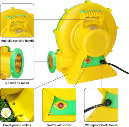 Bounce House Blower, 950W 1.27HP Commercial Air Blower with Double-Sided Fan Blade Design, Strong Wind and Great Heat Dissipation Properties for Medium and Small Bouncy Castle, Jump Slides, Arch