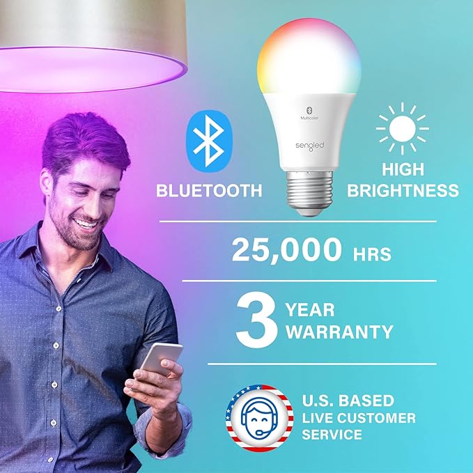 Sengled Alexa Light Bulbs, 75W Equivalent, S1 Auto Pairing with Alexa Devices, Smart Light Bulb that Work with Alexa, Bluetooth Mesh Smart Home Lighting, ‎Multicolor Dimmable, No Hub Required,4-Pack