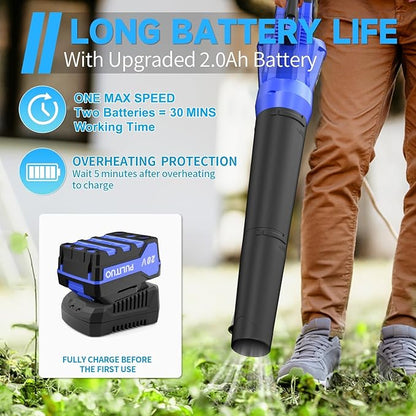 20V Cordless Leaf Blower with 2 Batteries and Charger, High Power 400 CFM Cordless Electric Leaf Blower with Two Nozzles Lightweight Handheld Blower for Lawn Care Patio Garden Leaves Yard