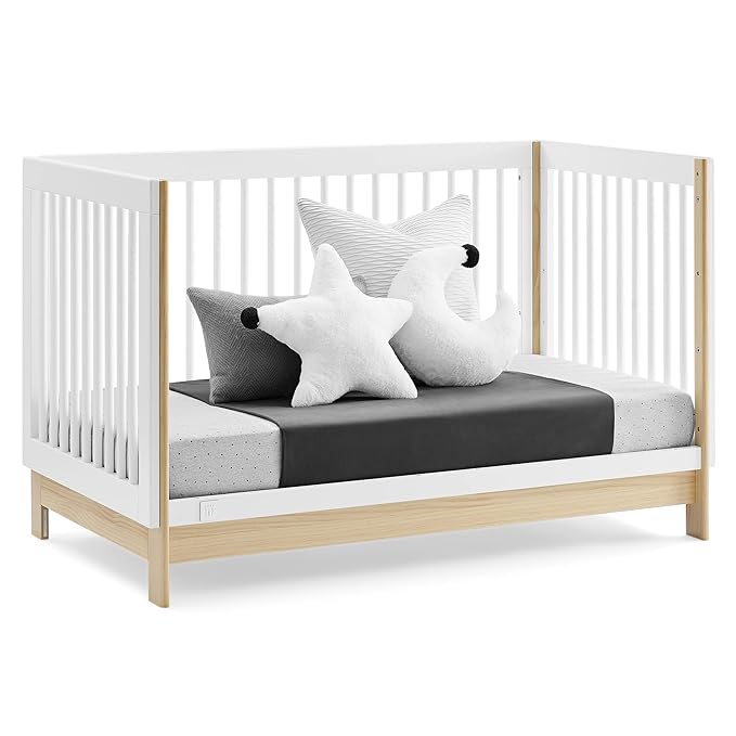 Delta Children babyGap Tate 4-in-1 Convertible Crib + Brannan Bear Bookcase with Bins + Brannan Bear Wall Shelf with 4 Hooks, Bianca White/Natural (Bundle)